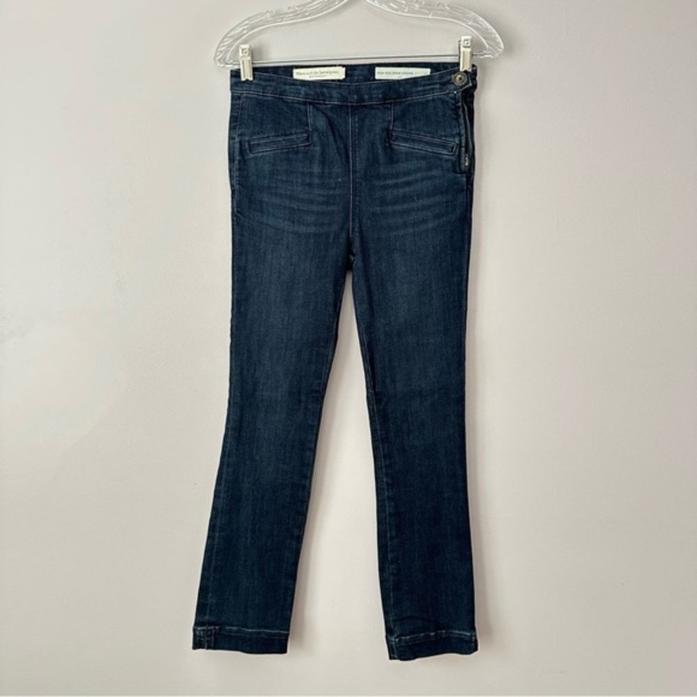 Pilcro Anthro Size 25 Denim Leggings Dark Blue High Rise Side Zip Slim Fit Jeans